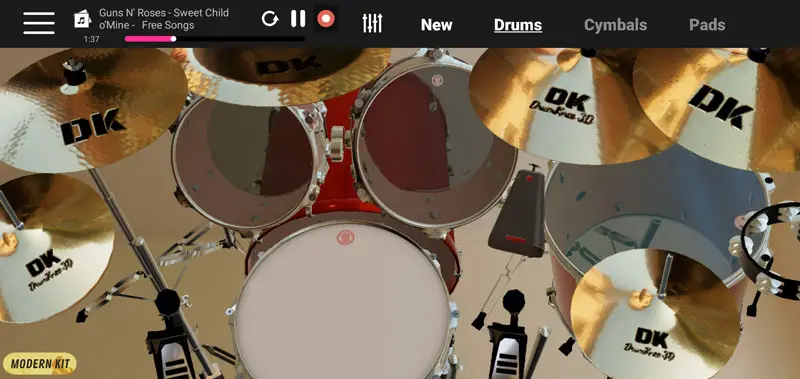 screenshot of DrumKnee 3D drum kit app